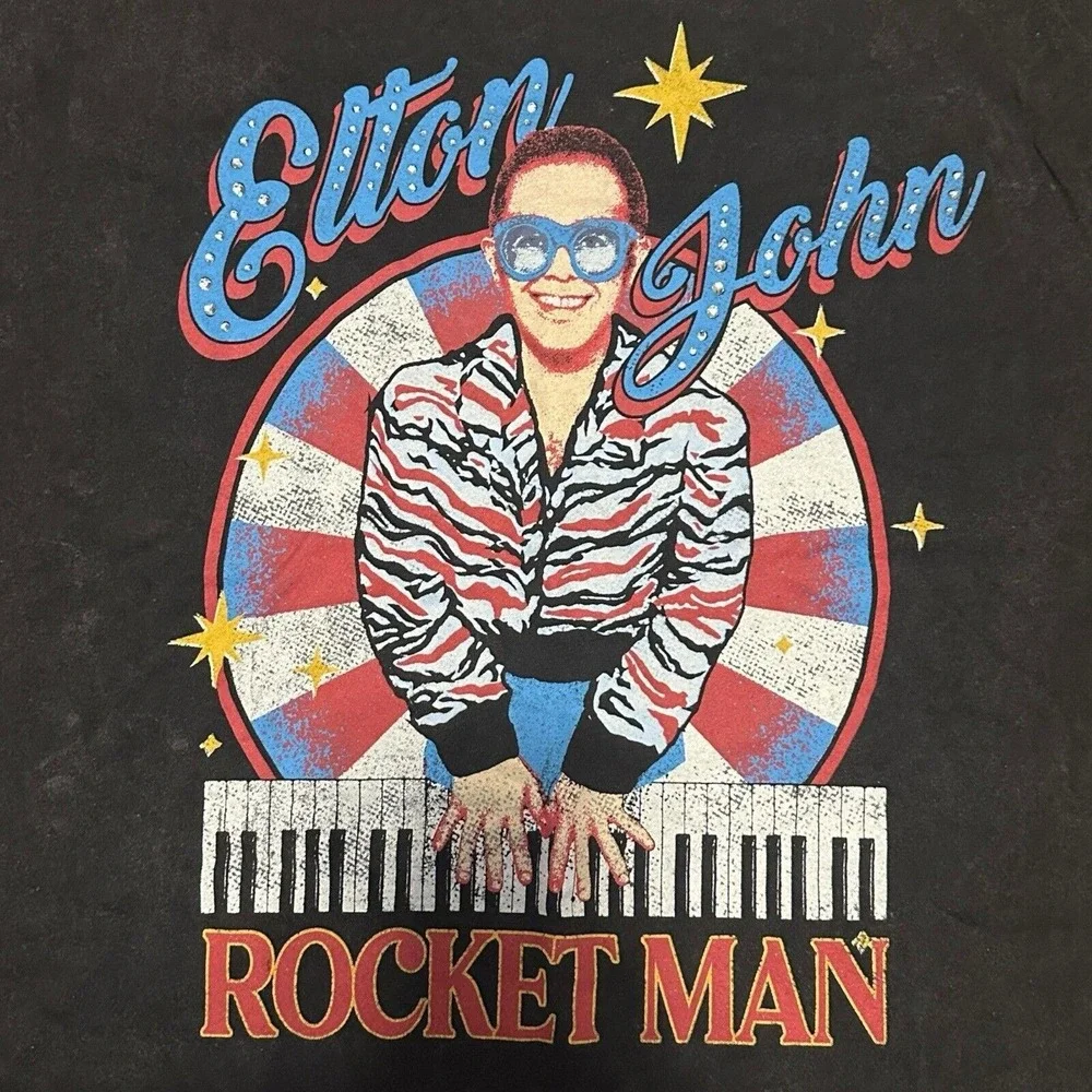 Elton John Rocket Man Women's T-Shirt Medium M Official‎ Merch Rhinestones Bling